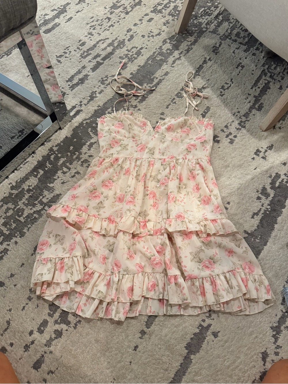 SHEIN Cream Sundress with Pink Rose Floral Print